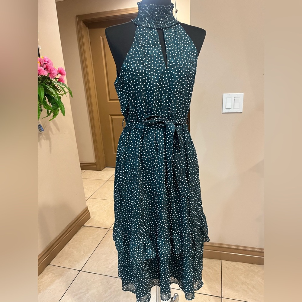 Moon River Teal Polka Dot Midi Dress